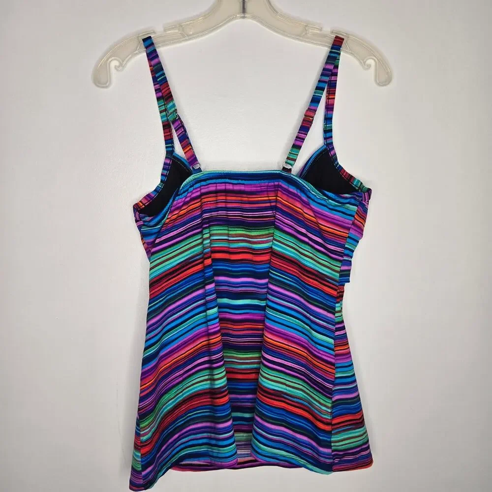 NWT Miraclesuit Rio Tankini Top Swim Rainbow Striped Underwire Slimming Women 10